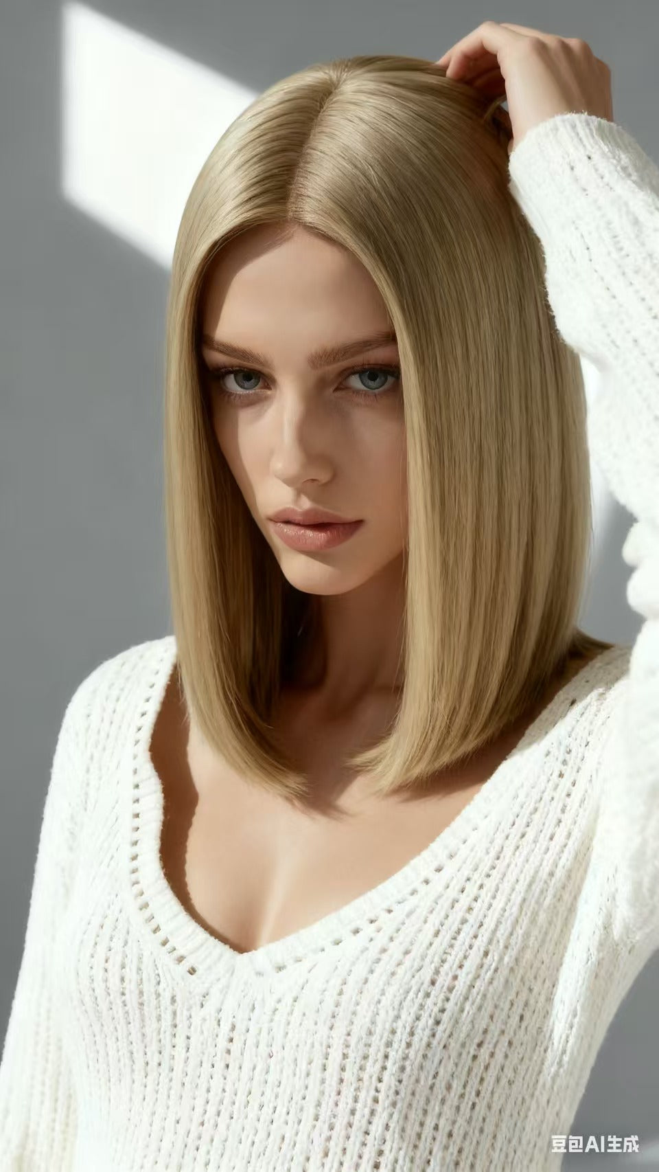 Human Hair Blend Wig Topper – Soft Ash Blonde Ombre, Lightweight & Comfortable for Daily Wear