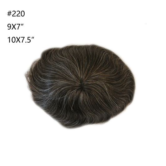 human hair piece for men #220 dark brown mixed grey hair hair replacement toupee wig mens hair system