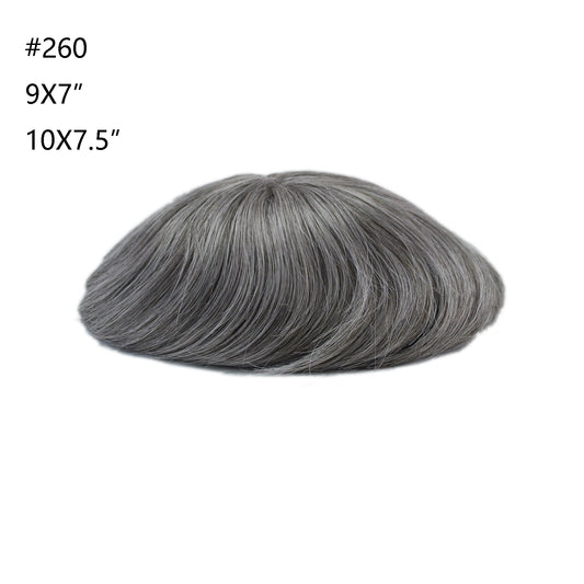 all swiss lace human hair toupee hair patch #260 grey mixed dark brown hair unit lace with PU hairpiece for men