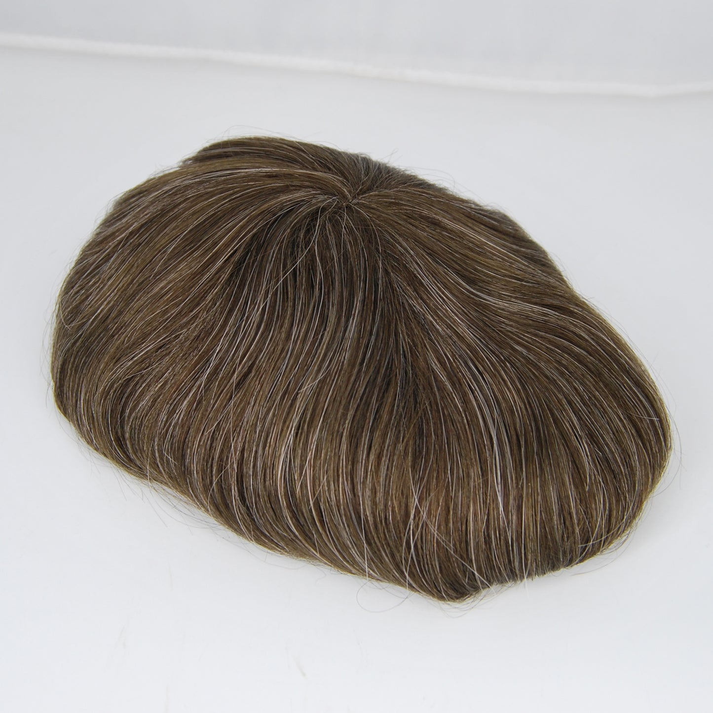 Clearance toupee dark brown mixed 20% grey hair piece for men all french lace durable breathable hair system