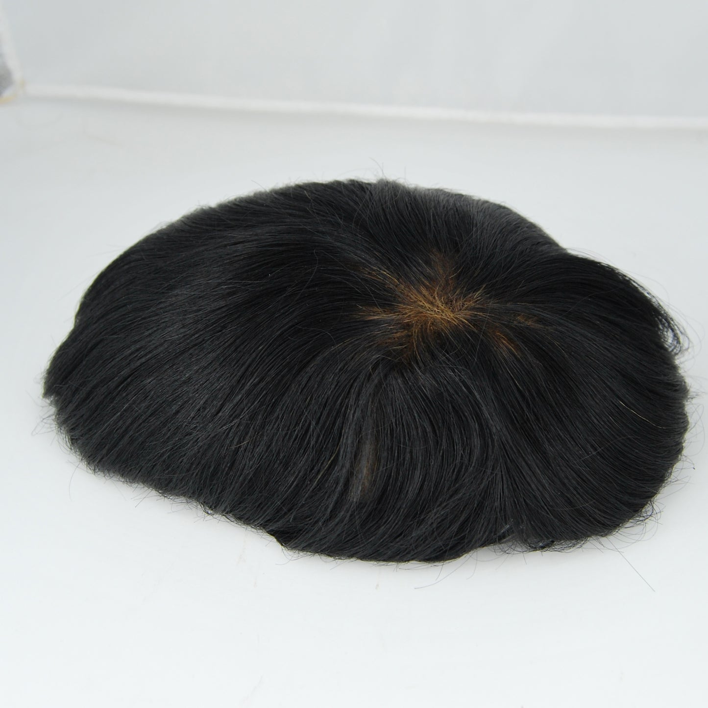 Clearance #1 jet black toupee 9x6.5" French with PU around narrow lace front 9x7" human hair system for men