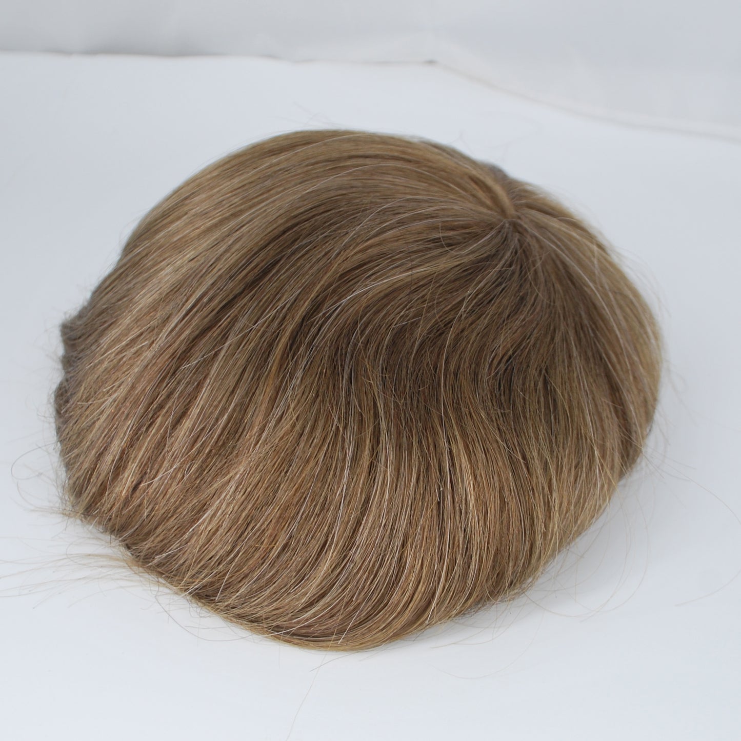 Clearance 9x7" toupee for men  #6 light brown mixed 10% grey hair french lace hair system