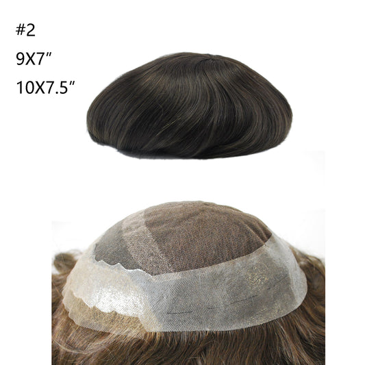 human hair stock toupee dark brown 10x7.5“ prosthesis for men French lace with PU around