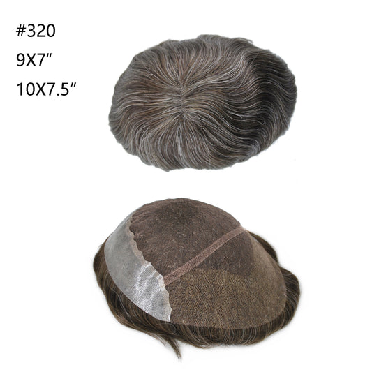 Swiss lace with PU Back and Sides Ash Brown #320 Toupee Grey Mixed Durable Lace Hair System