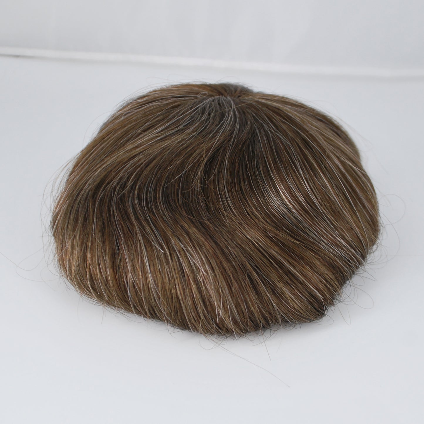 Clearance toupee for men #4 brown color mixed 10% grey hair French lace with PU around