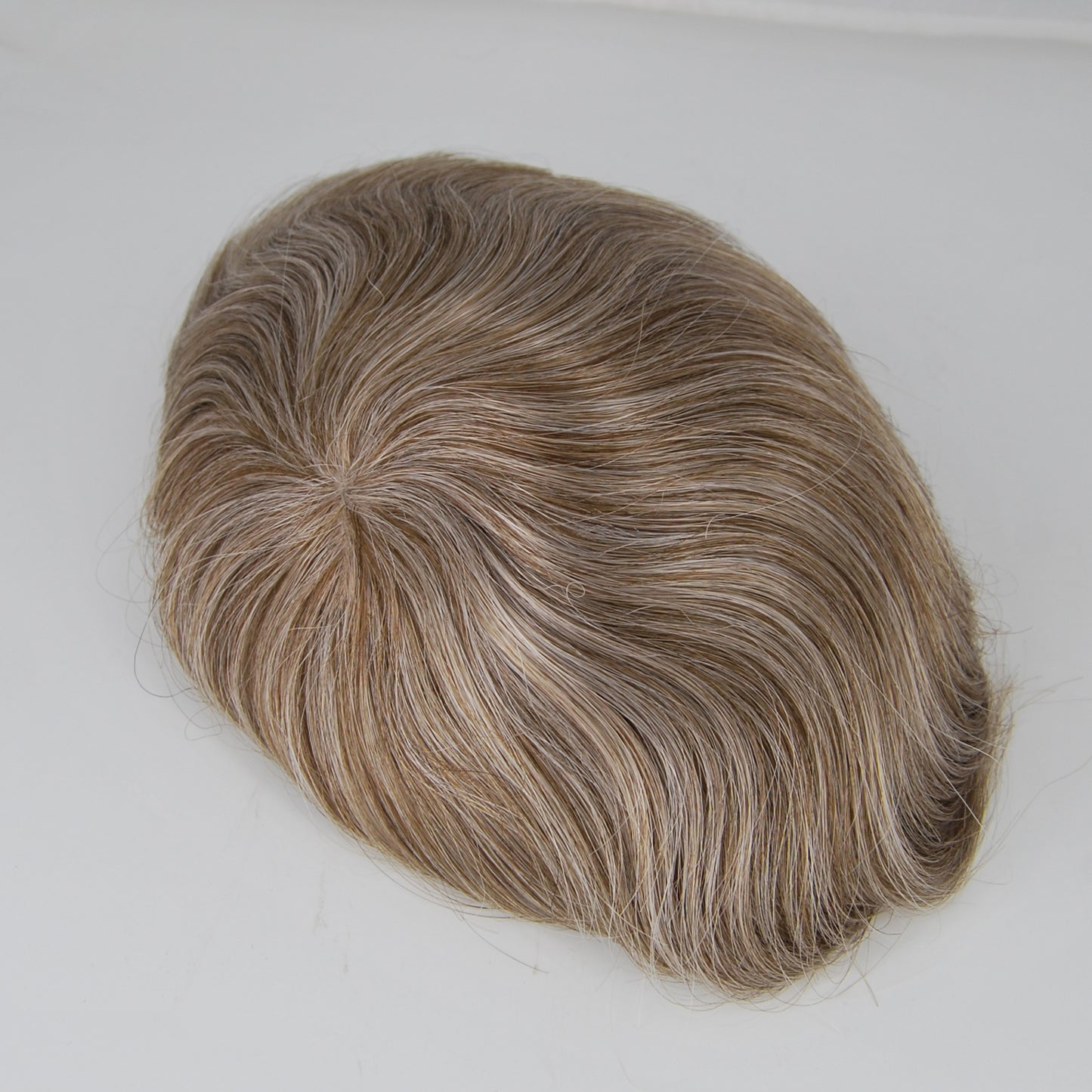 Clearance hair replacement toupee wig #7 light brown with 50% grey hair mixed silk base with PU back and sides