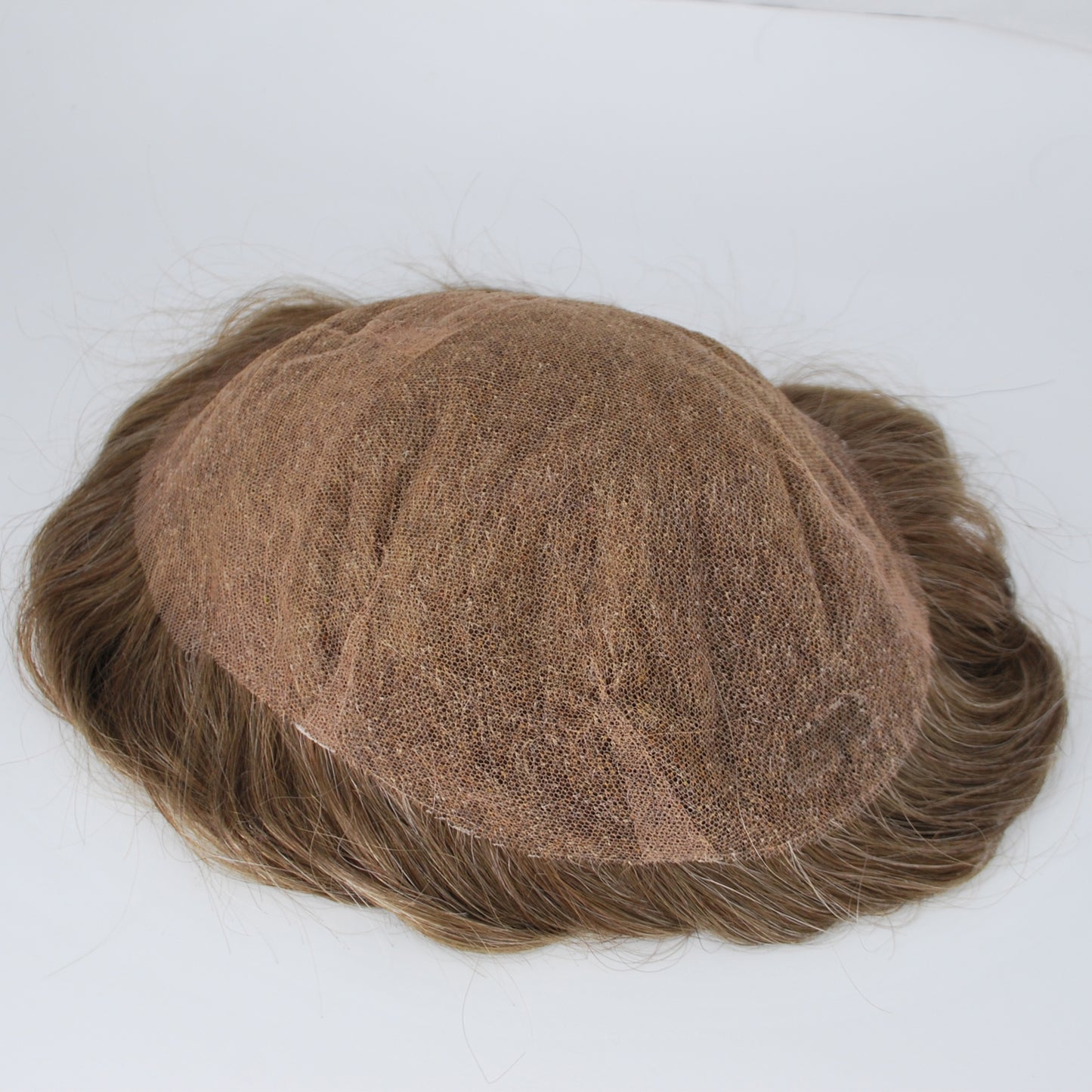 Clearance 9x7" toupee for men  #6 light brown mixed 10% grey hair french lace hair system