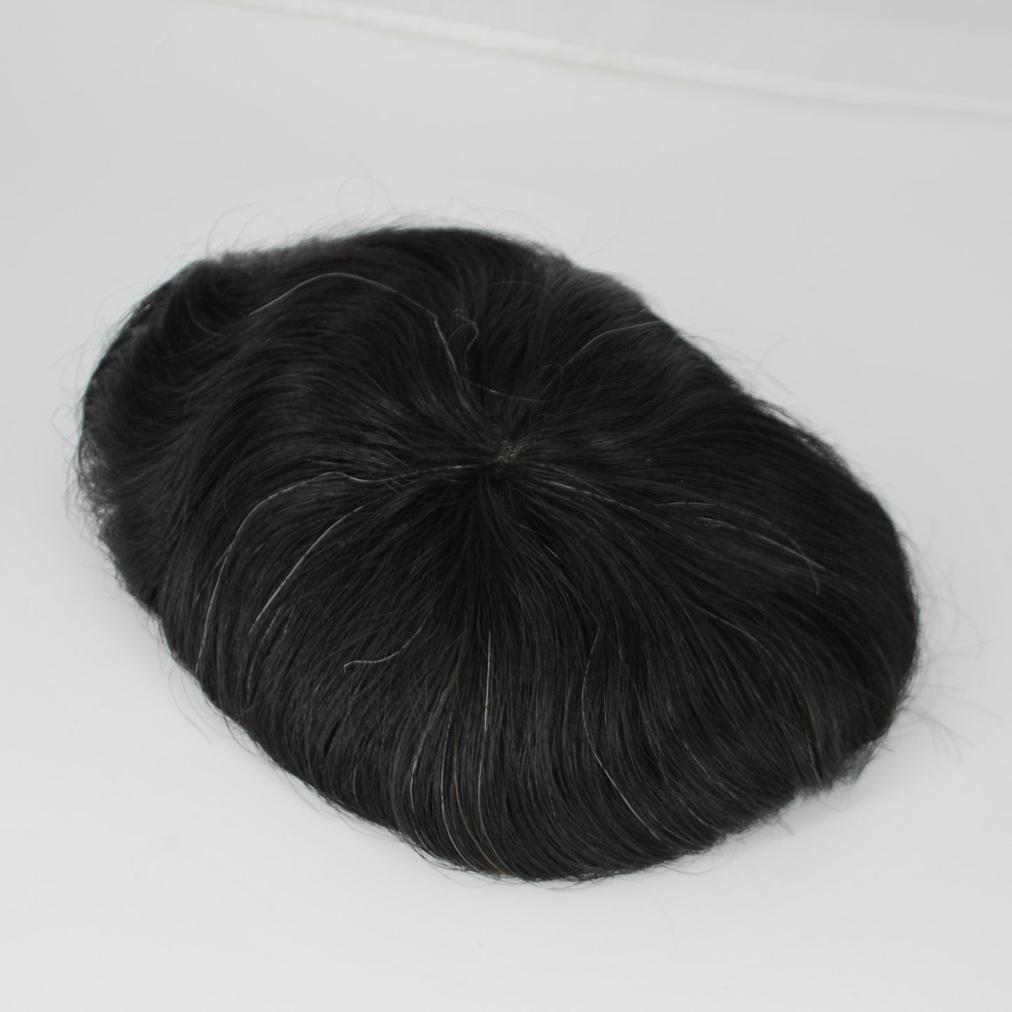 Clearance toupee #1 jet black with 5% grey mixed men hair system all french lace 130% medium density hair piece