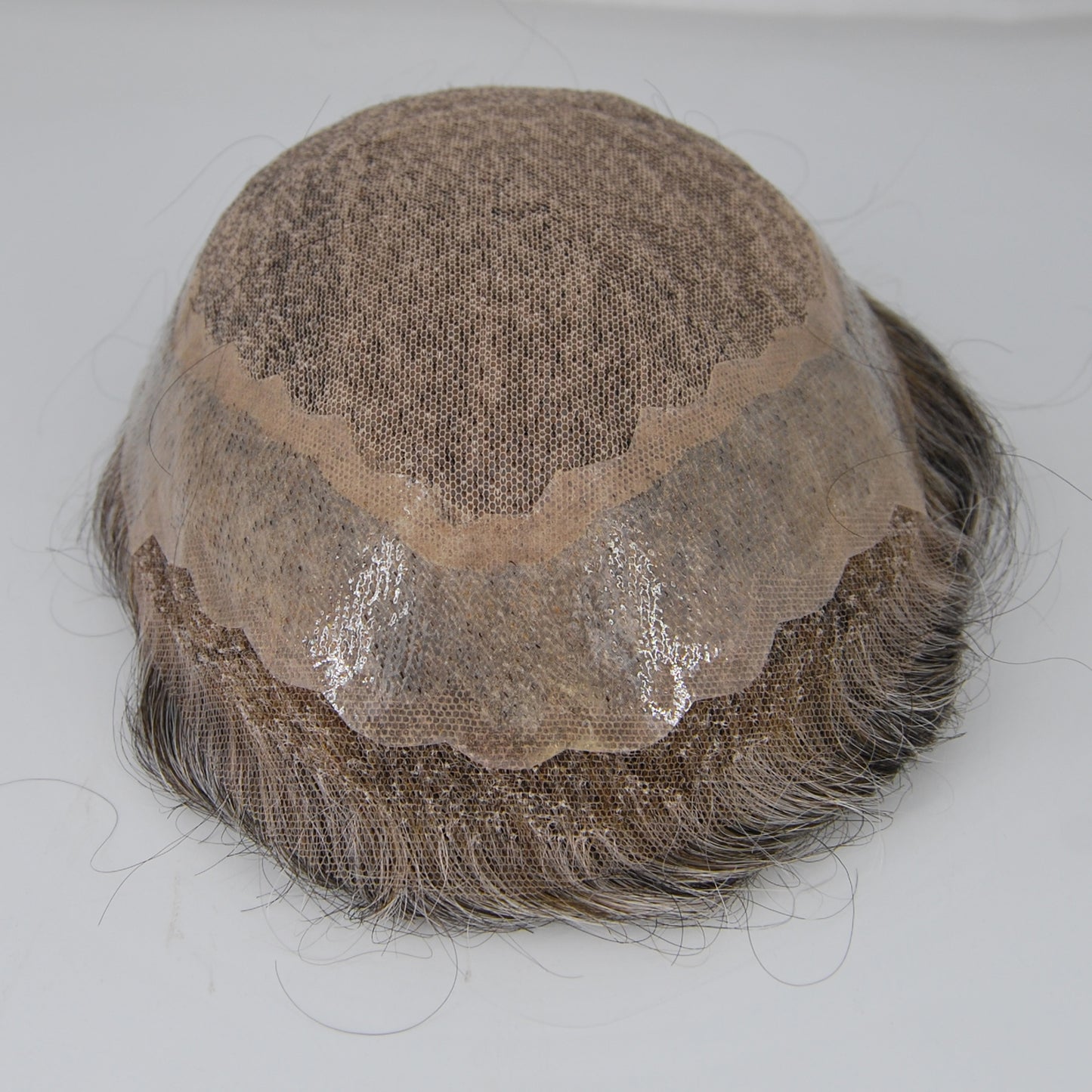 Clearance toupee silk base with PU around hair system #1 jet black mixed 50% grey hair system