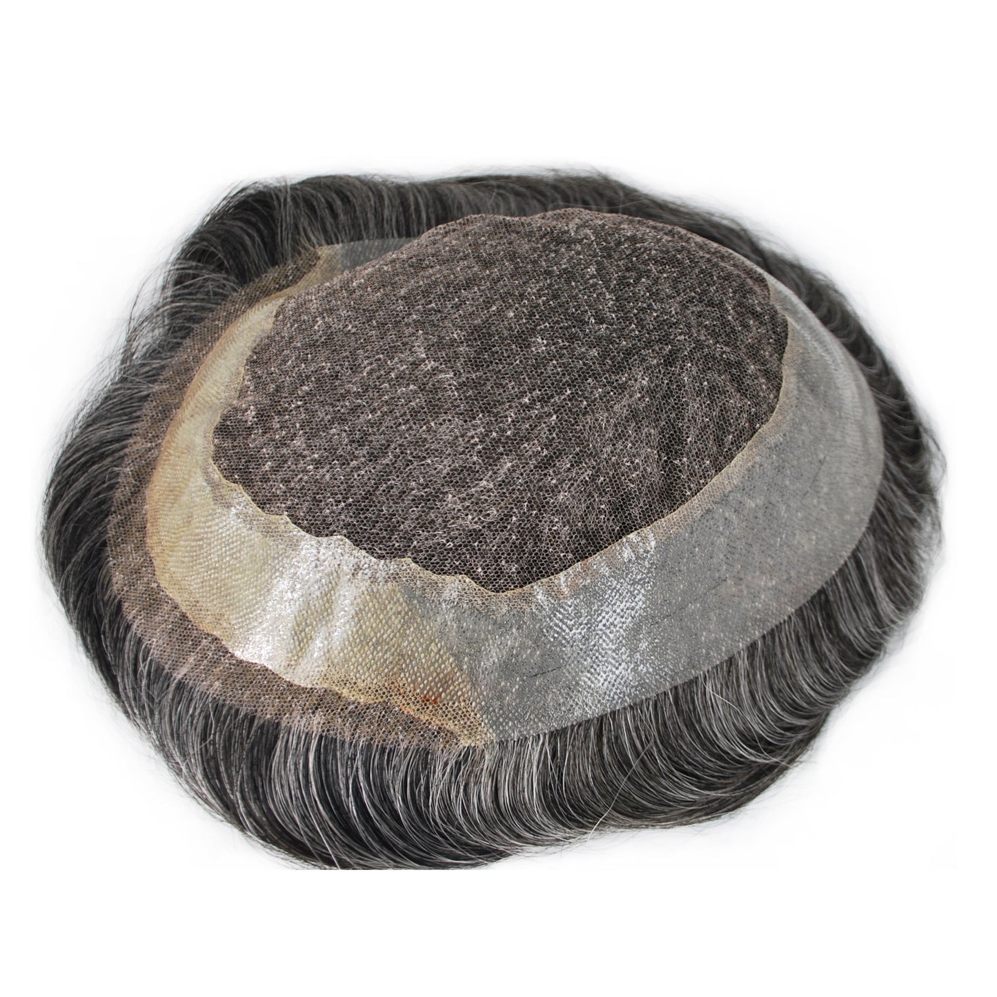 stock men toupee wig natural black color mixed grey color human hair system for men