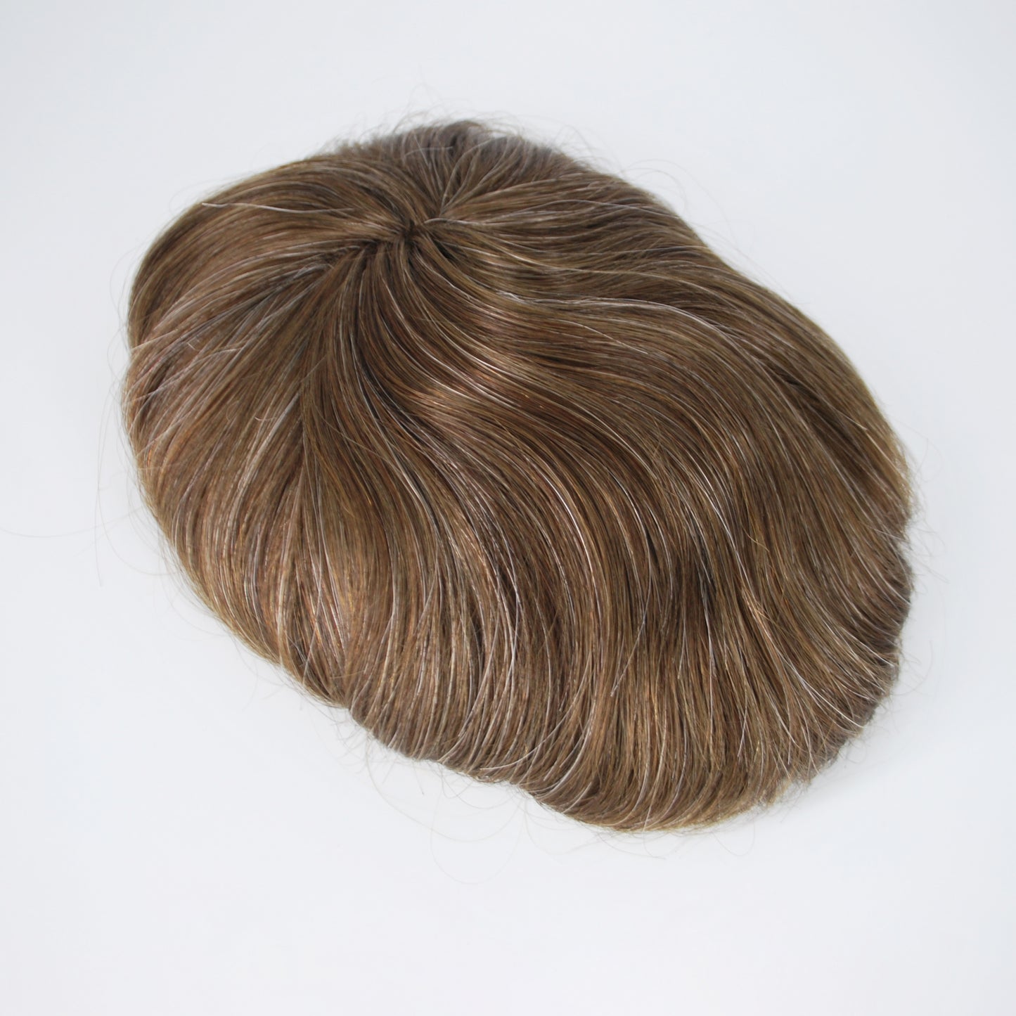 Clearance medium brown mixed 15% grey hair system for men french lace with PU around toupee wig