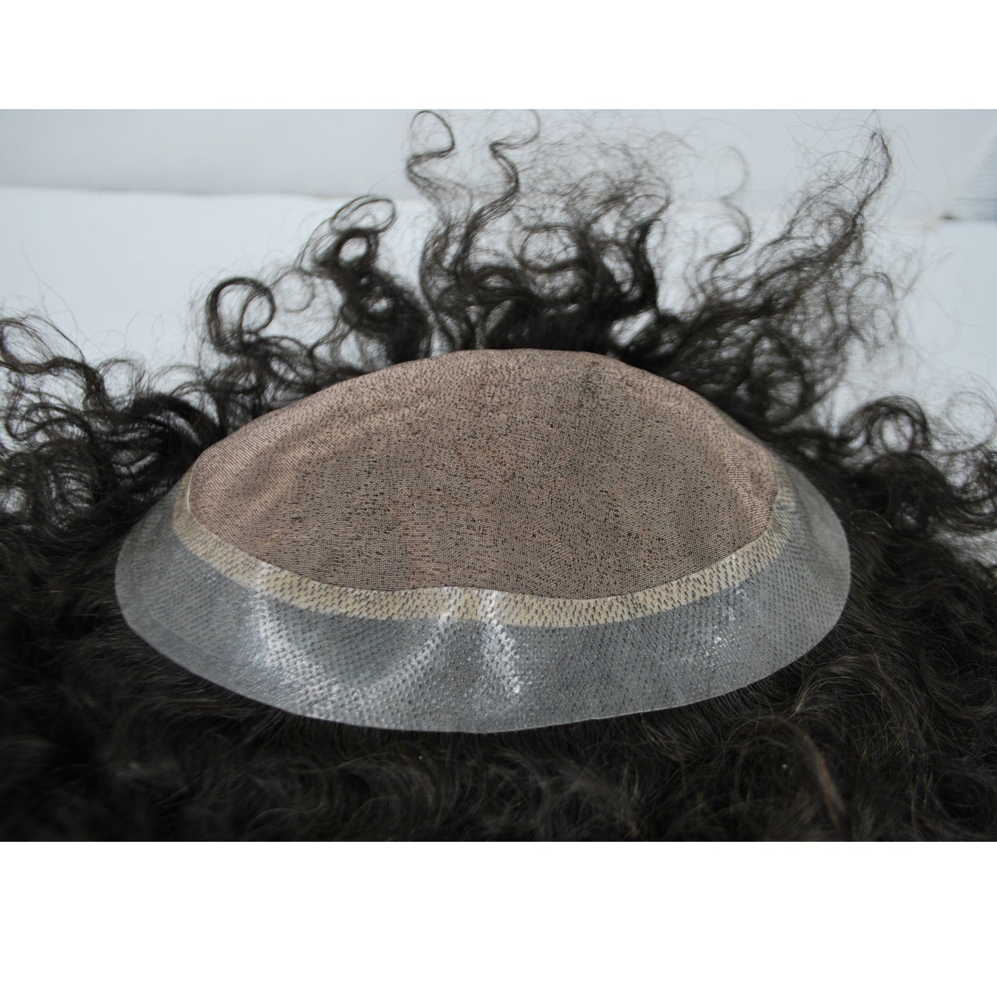 Clearance toupee hair piece for men mono with PU around curly hair system natural black hair