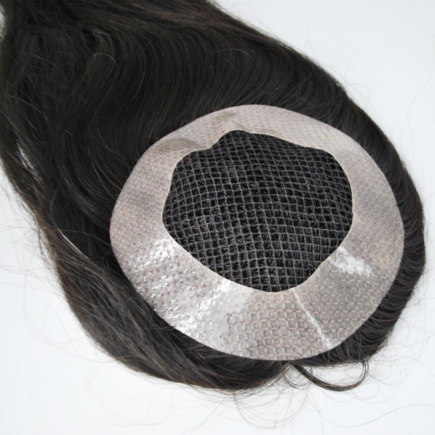 Clearance #1B Natural Black hair system for men 1/4 inch fish net with full poly perimeter 5x4.5" hair system for men
