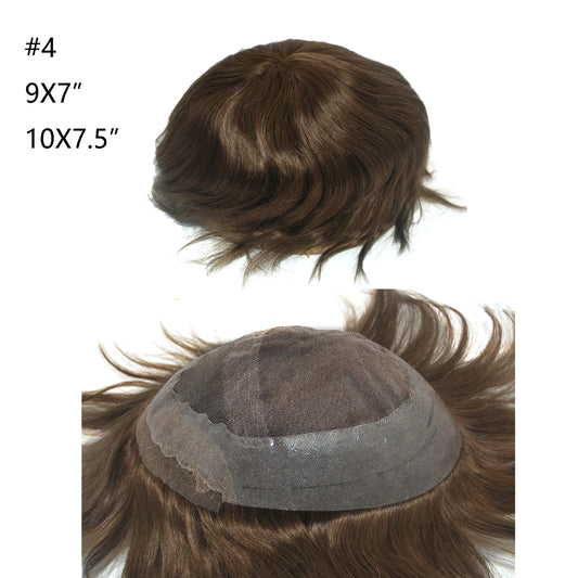 #4 Medium Brown Prosthesis for Men French Lace Front Toupee with PU Around Human Hair System
