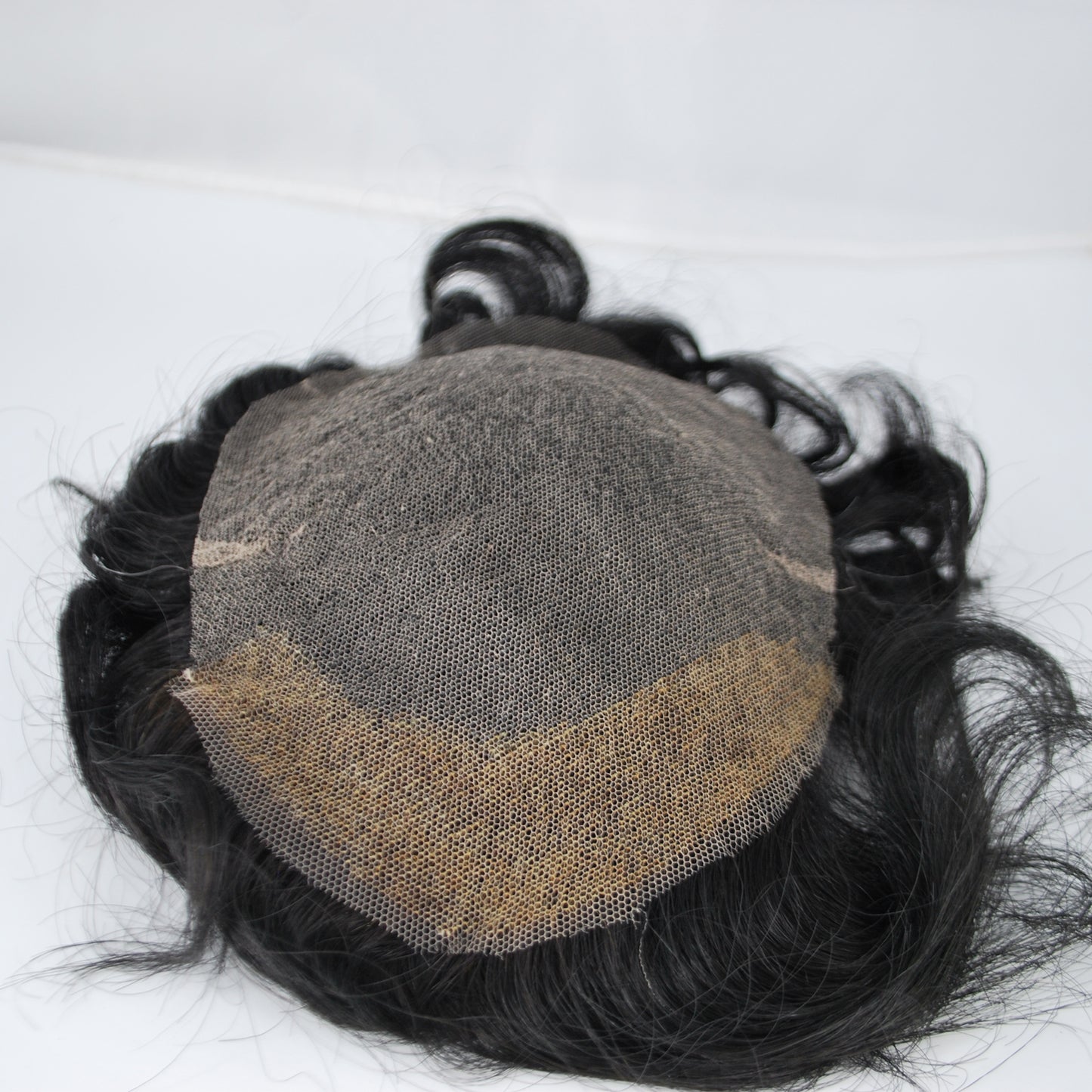 Clearance toupee #1 jet black with 5% grey mixed men hair system all french lace 130% medium density hair piece
