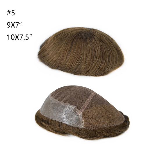 #5 light brown human hair system for men French lace with PU men toupee wig