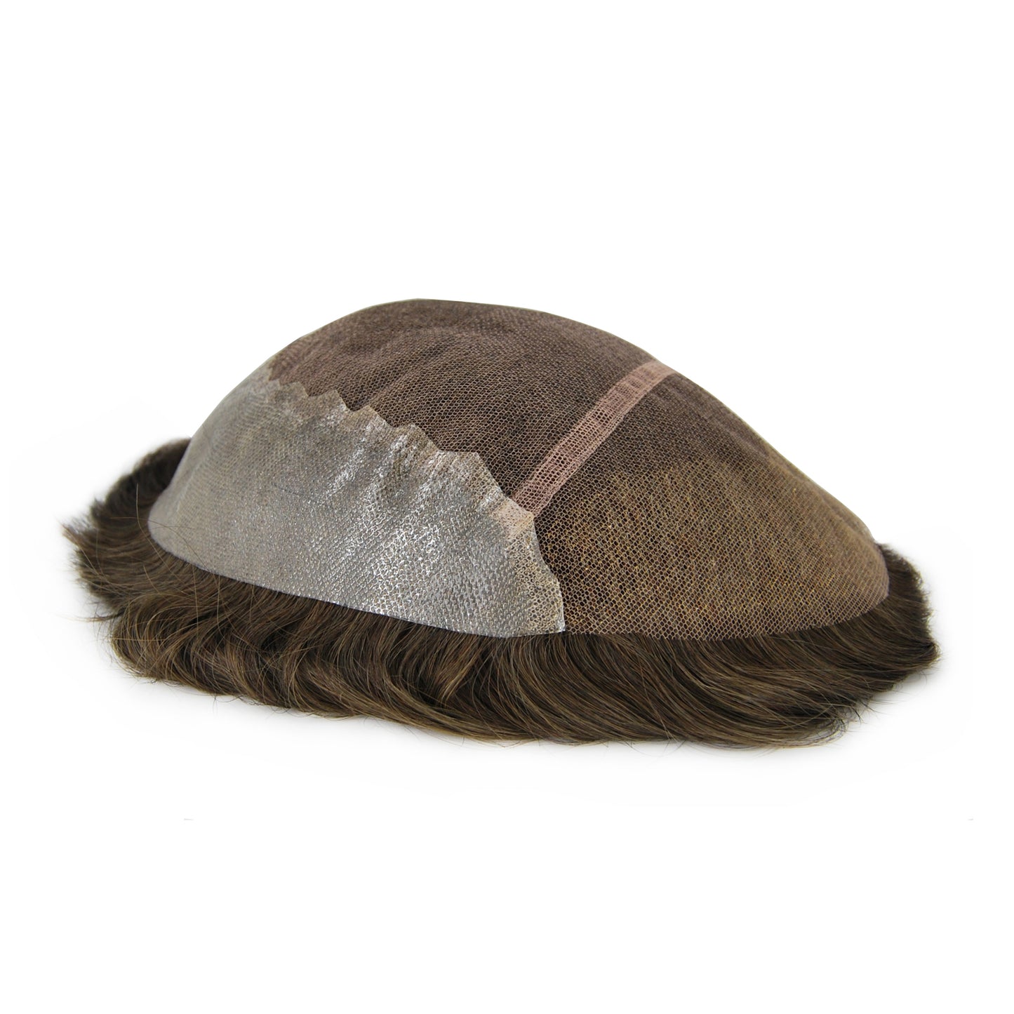 Full PU Thin Skin #330 Human Hair Toupee For Men Replacement Ash Brown Toupee With Grey Hair