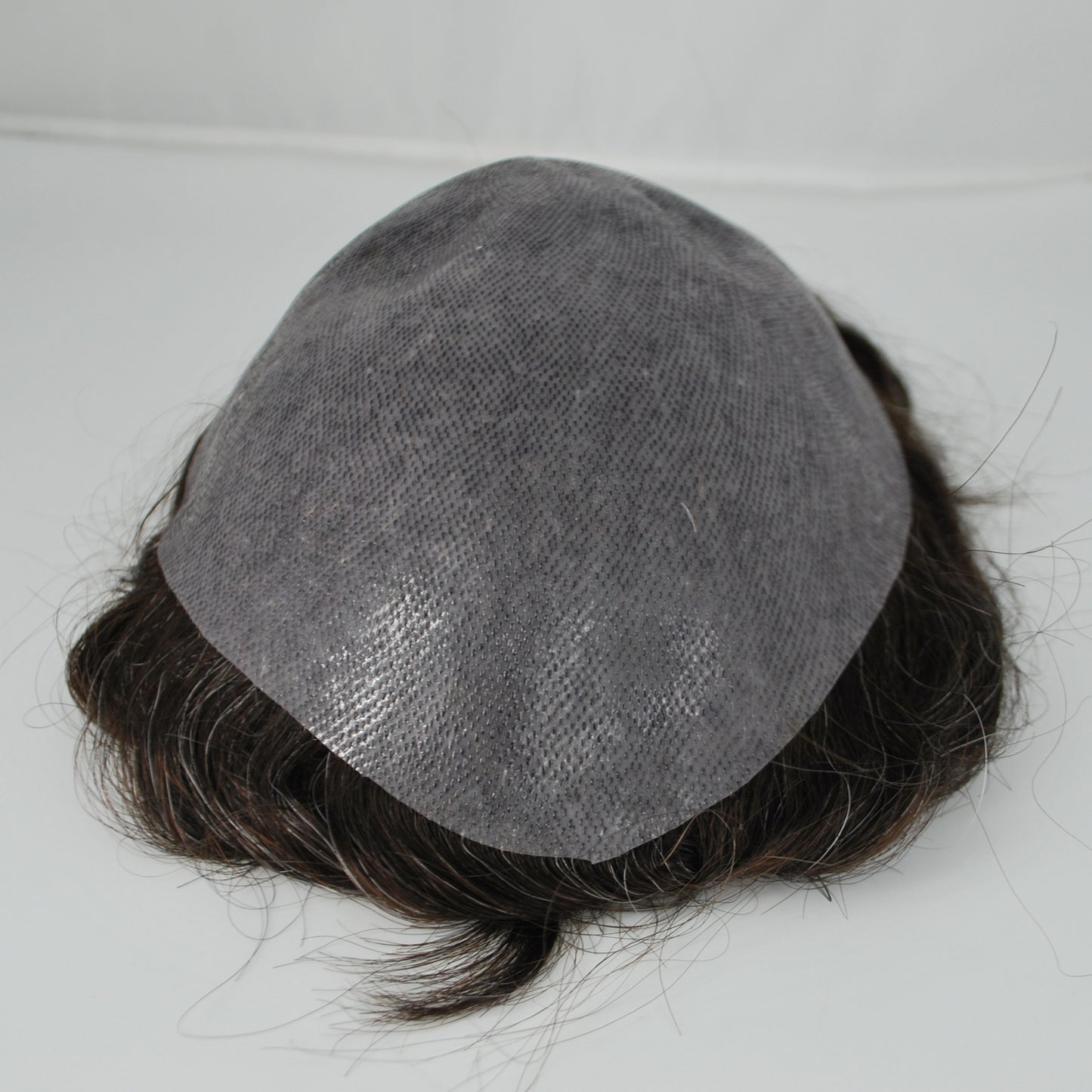 Clearance toupee #2 dark brown mixed 15% grey hair system for men thin PU knotted