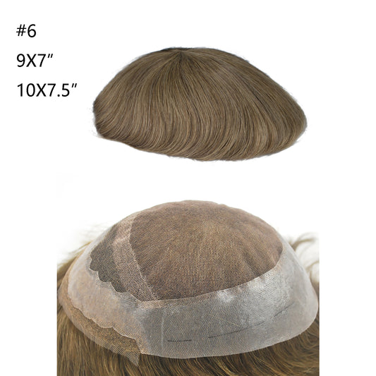 #6 light brown men hair pieces French lace with PU around human hair men's wig toupee