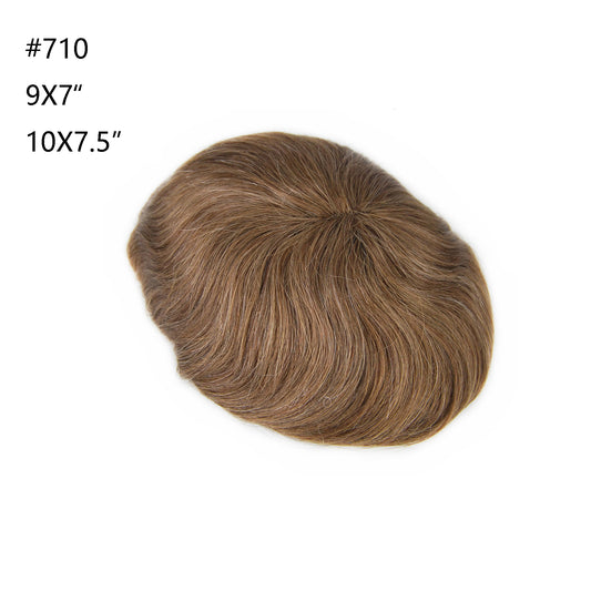 All Swiss Lace Light Brown #710 Toupee With Grey Hair Hair System For Men Lace With PU Hair Replacement