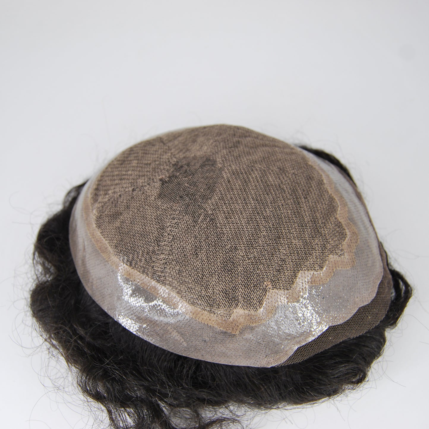 clearance silk base with PU around men's hair replacement natural black color men's toupee