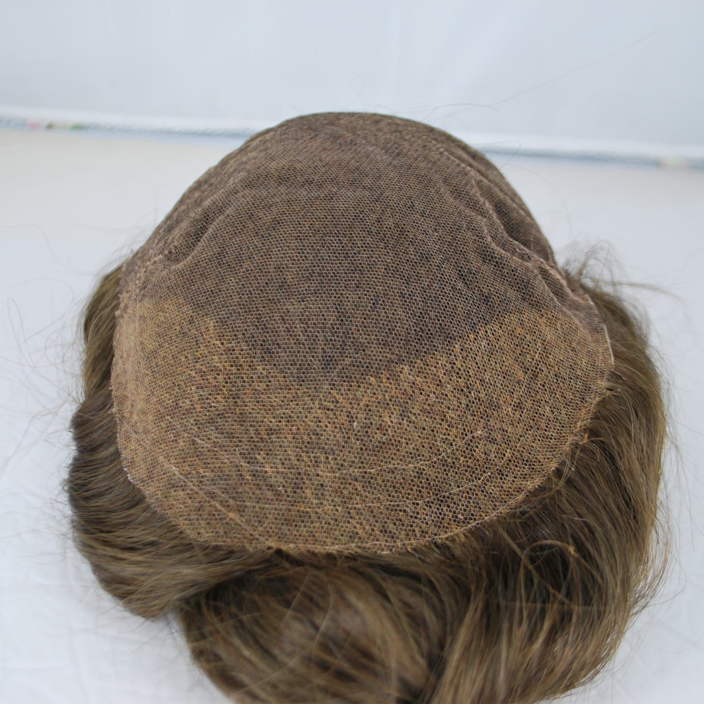 Clearance#4 medium brown toupee for old man 9.5x6.5" French lace  men's hair piece