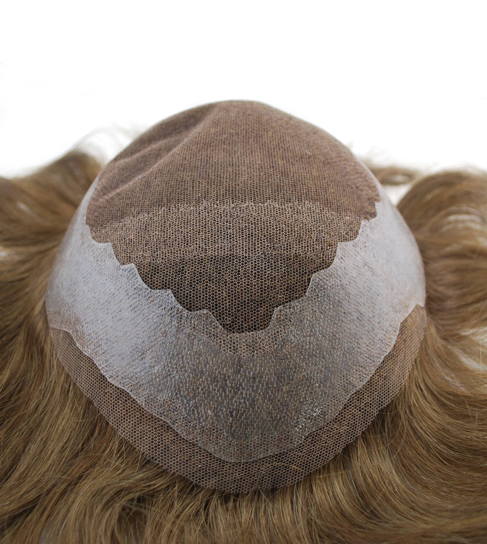 #7 Light brown hair male hairpiece French lace with PU around human hair system prosthesis for men