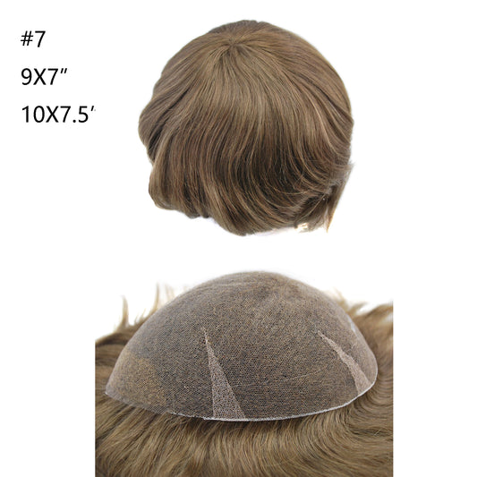 #7 light brown hairpiece toupee human hair system Swiss lace with natural hairline mens wigs