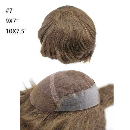 prosthesis for men French lace front with PU back and sides #7 light brown male hairpiece