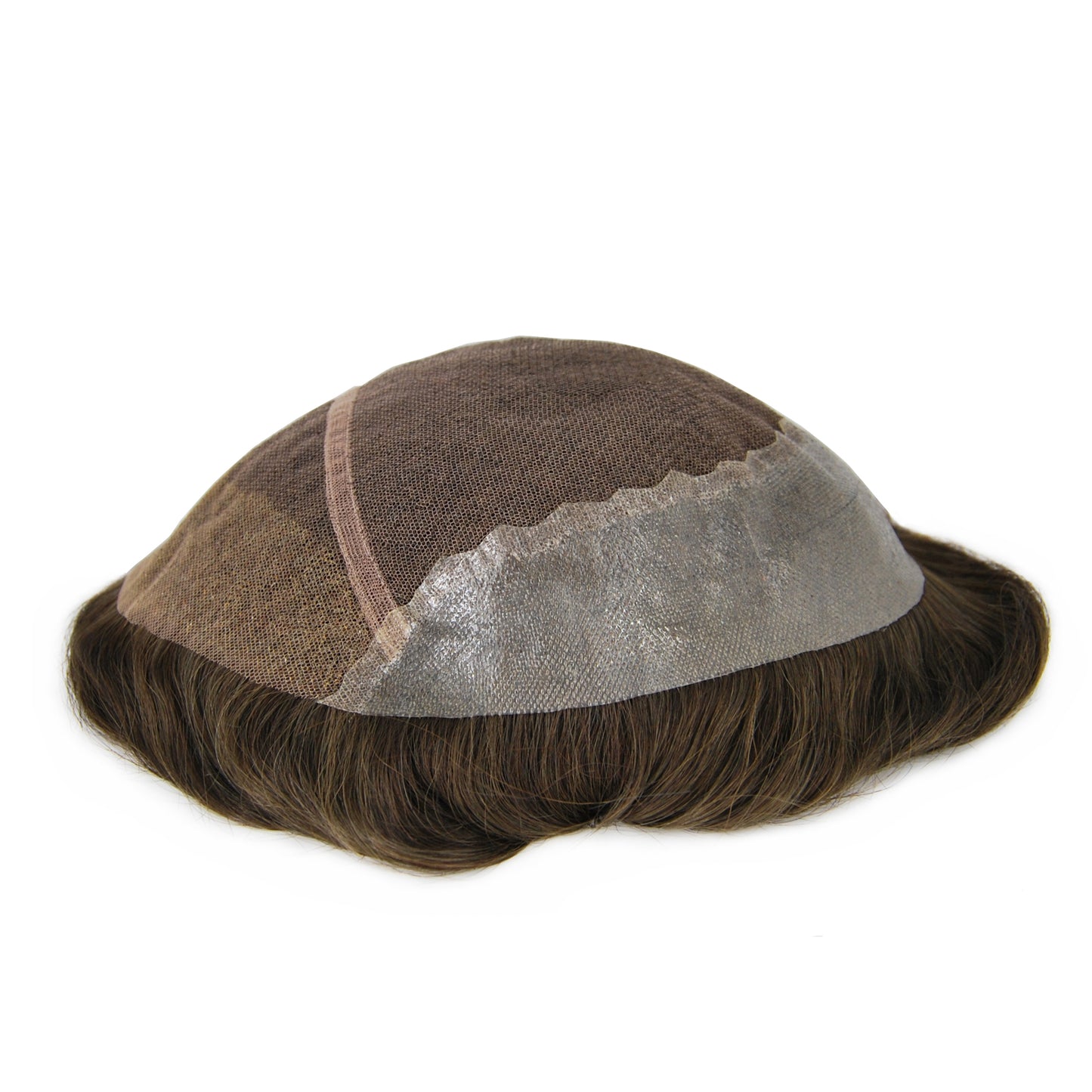 Full PU Thin Skin #330 Human Hair Toupee For Men Replacement Ash Brown Toupee With Grey Hair