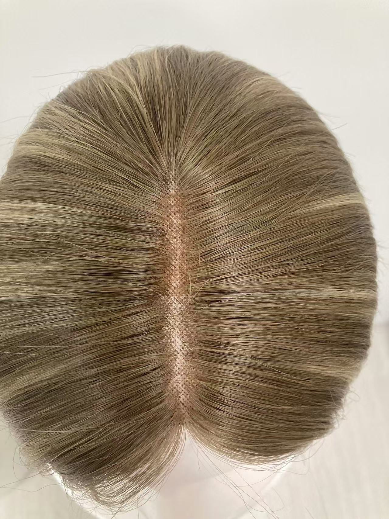 Full Coverage Topper Made of 100% Human Hair with Accent Streaks – Undetectable Lace Net