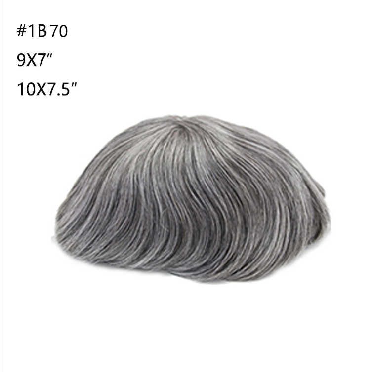 stock men toupee wig natural black color mixed grey color  #1B 10-80%human hair system for men