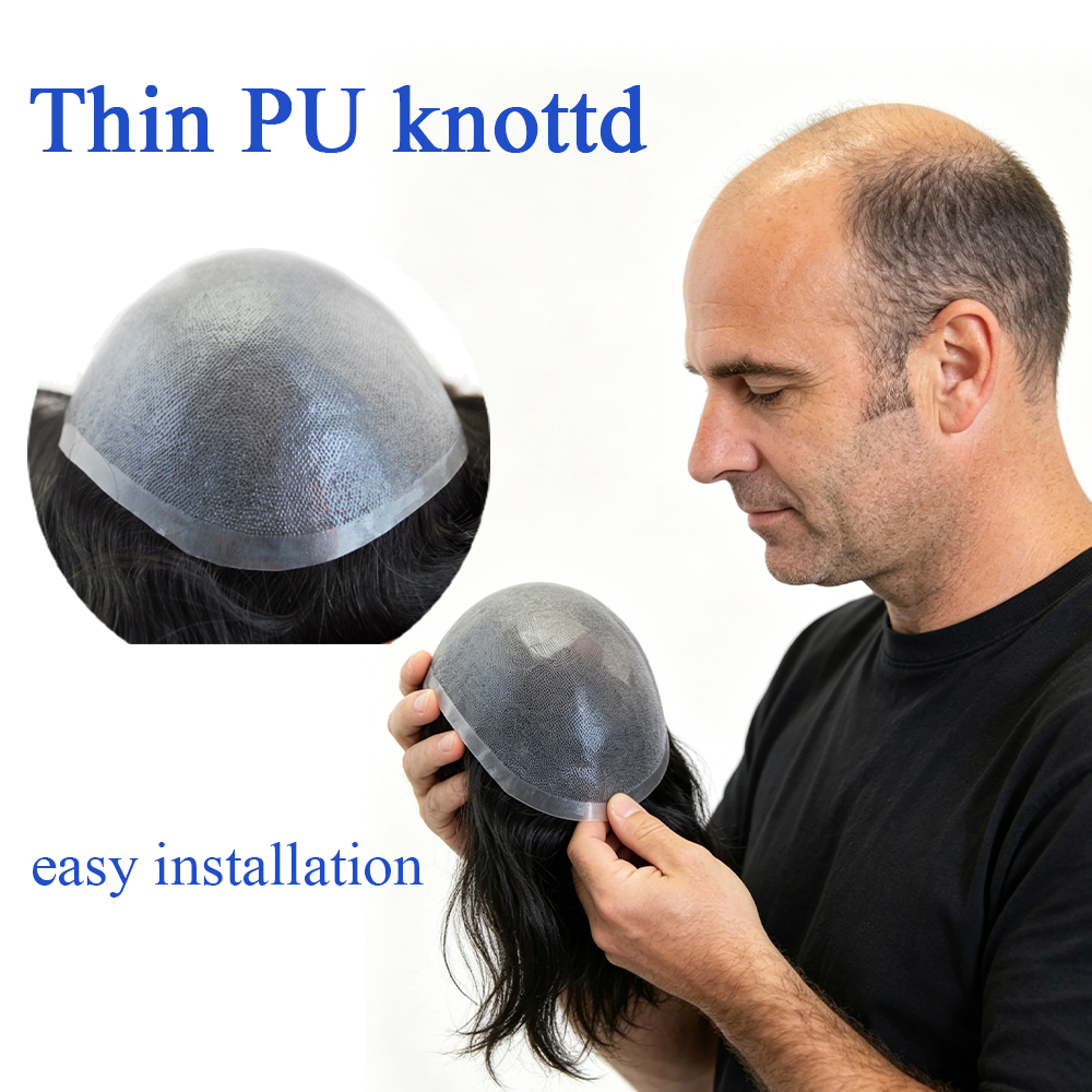 #17 Blonde Human Hair Toupee for Men Natural Human Hair