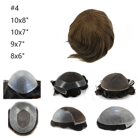 #4 Real Human Hair Men Toupee Undetectable Front Natural Look