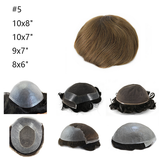 #5 Premium Human Hair Men’s Hair System Invisible Toupee Hair Piece