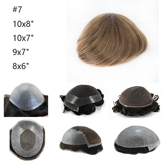 #7 Invisible Hairline Men’s Hair System  Natural Human Hair Toupee