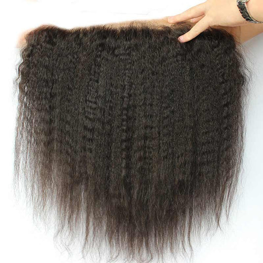 Kinky Straight 13x4/13X6 Lace Frontal Closure Brazilian Hair Natural Black 100% Human Hair Free Part With Baby Hair