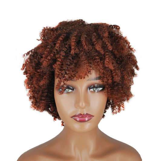 Short Hair Afro Kinky Curly Wigs With Bangs For Black Women Red African Synthetic Glueless Cosplay Wigs Suncolor Hair
