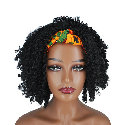 Black Headband Wigs Synthetic For Black Women Short Afro Kinky Curly Wrap Wig Natural Heat Resistant Hair