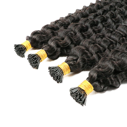 Deep Wave I Tip Human Hair Extensions 100strand/lot Mongolian Remy Fusion Pre Bonded Hair Bundles Natual Black