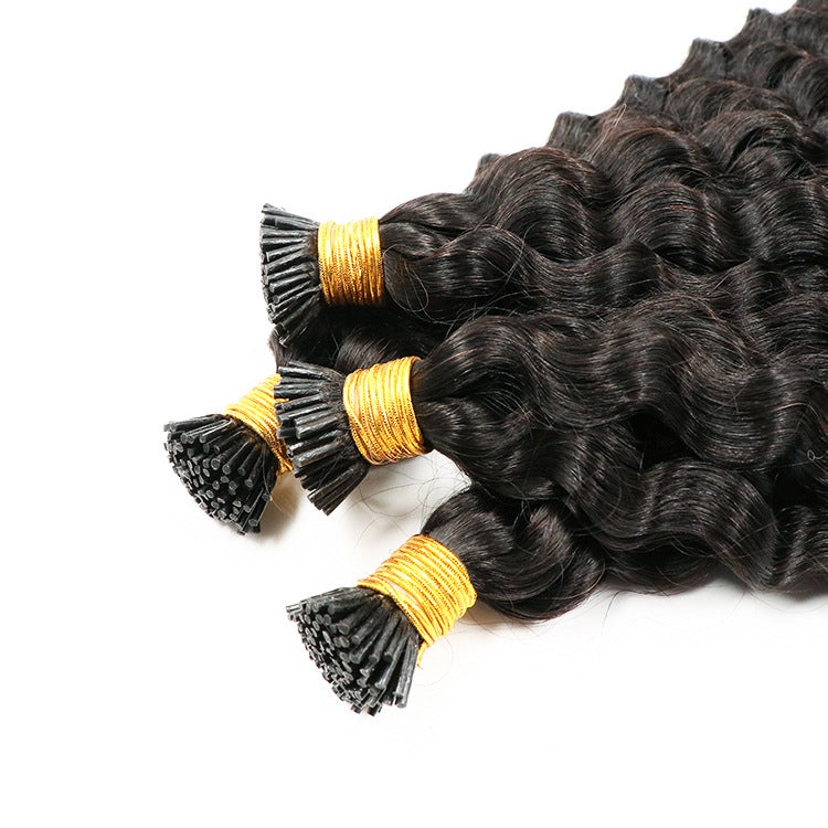 Deep Wave I Tip Human Hair Extensions 100strand/lot Mongolian Remy Fusion Pre Bonded Hair Bundles Natual Black