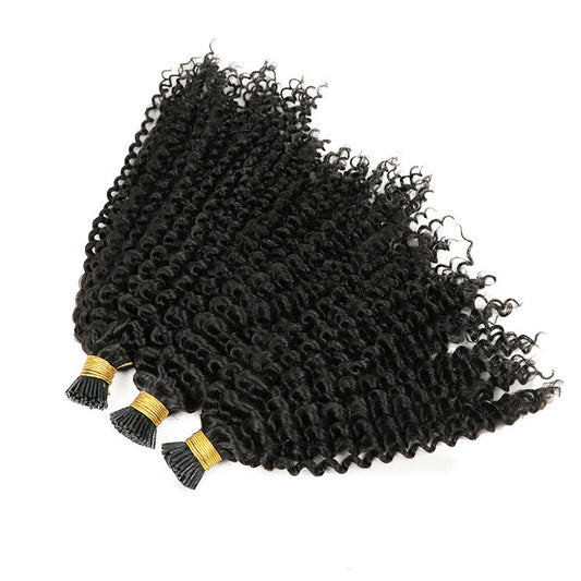 Kinky Curly Human Hair I Tips Microlinks Brazilian Virgin Hair Extensions Hair Bulk Knots Black Color For Women