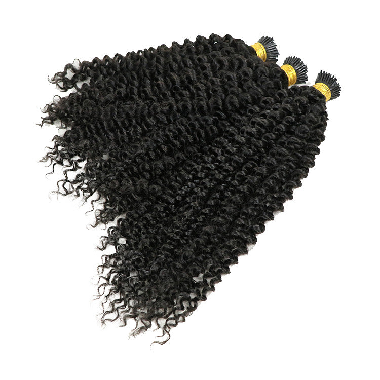 Kinky Curly Human Hair I Tips Microlinks Brazilian Virgin Hair Extensions Hair Bulk Knots Black Color For Women