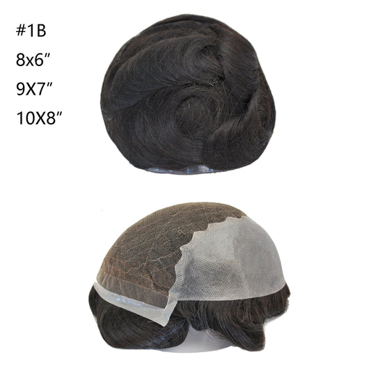 Stock human hair Q6 prosthesis french lace with PU hair patch natural black toupee for man human hair