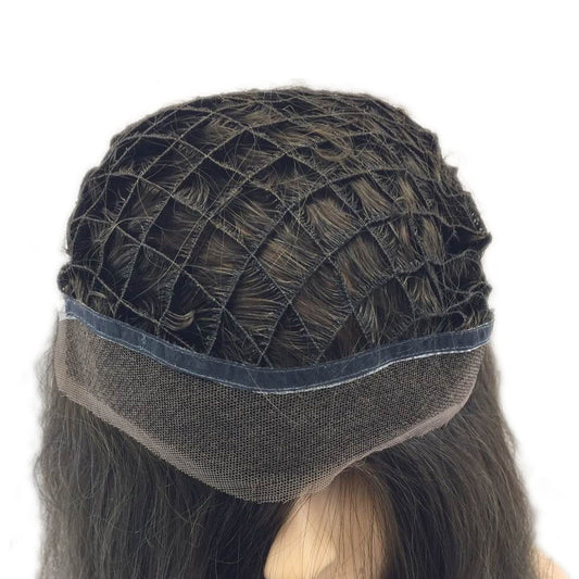 customized fishnet human hair topper for women 1/2" integration with ribbon and lace