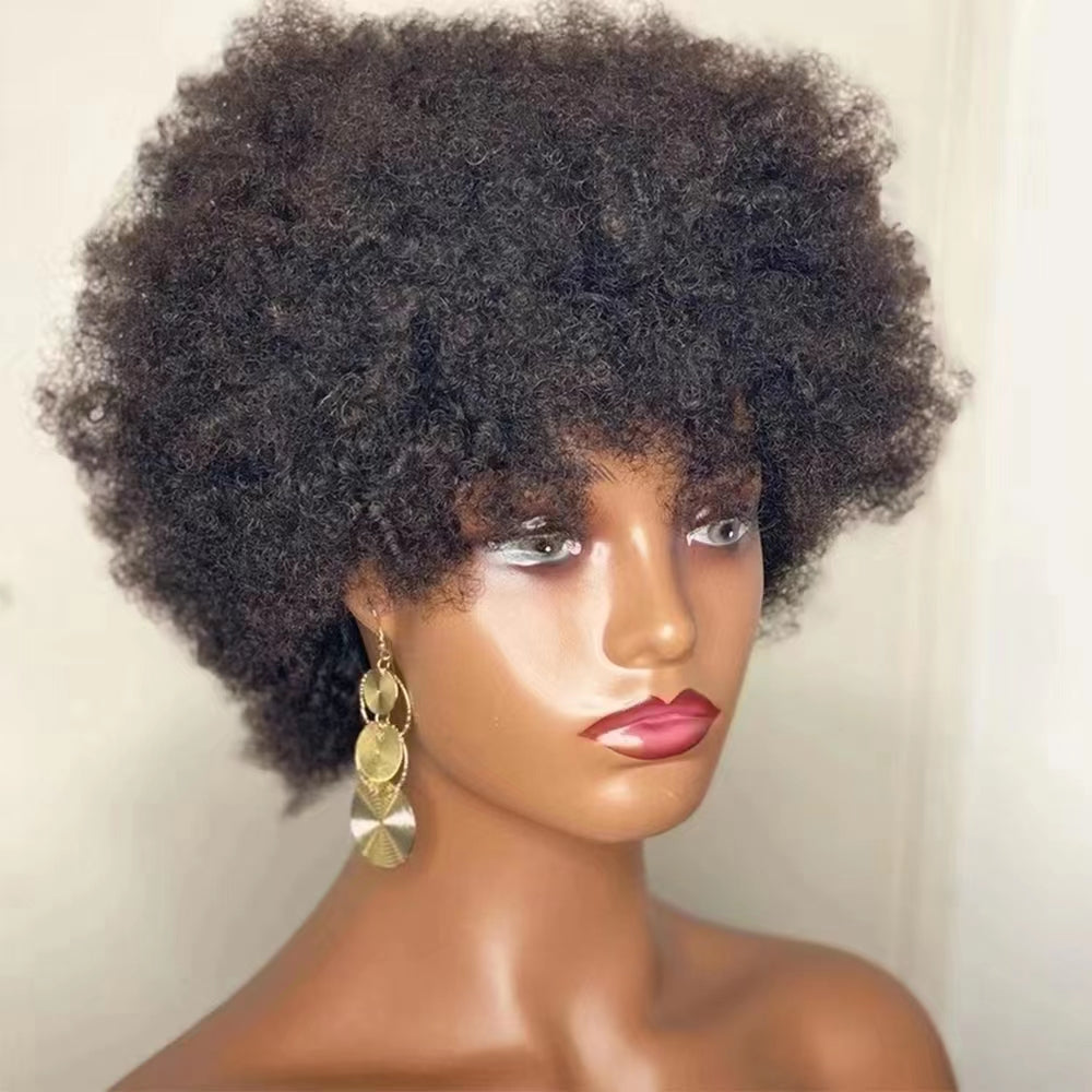 tight afro curl  machine wig kinky curly human hair wigs for black women brazilian remy hair