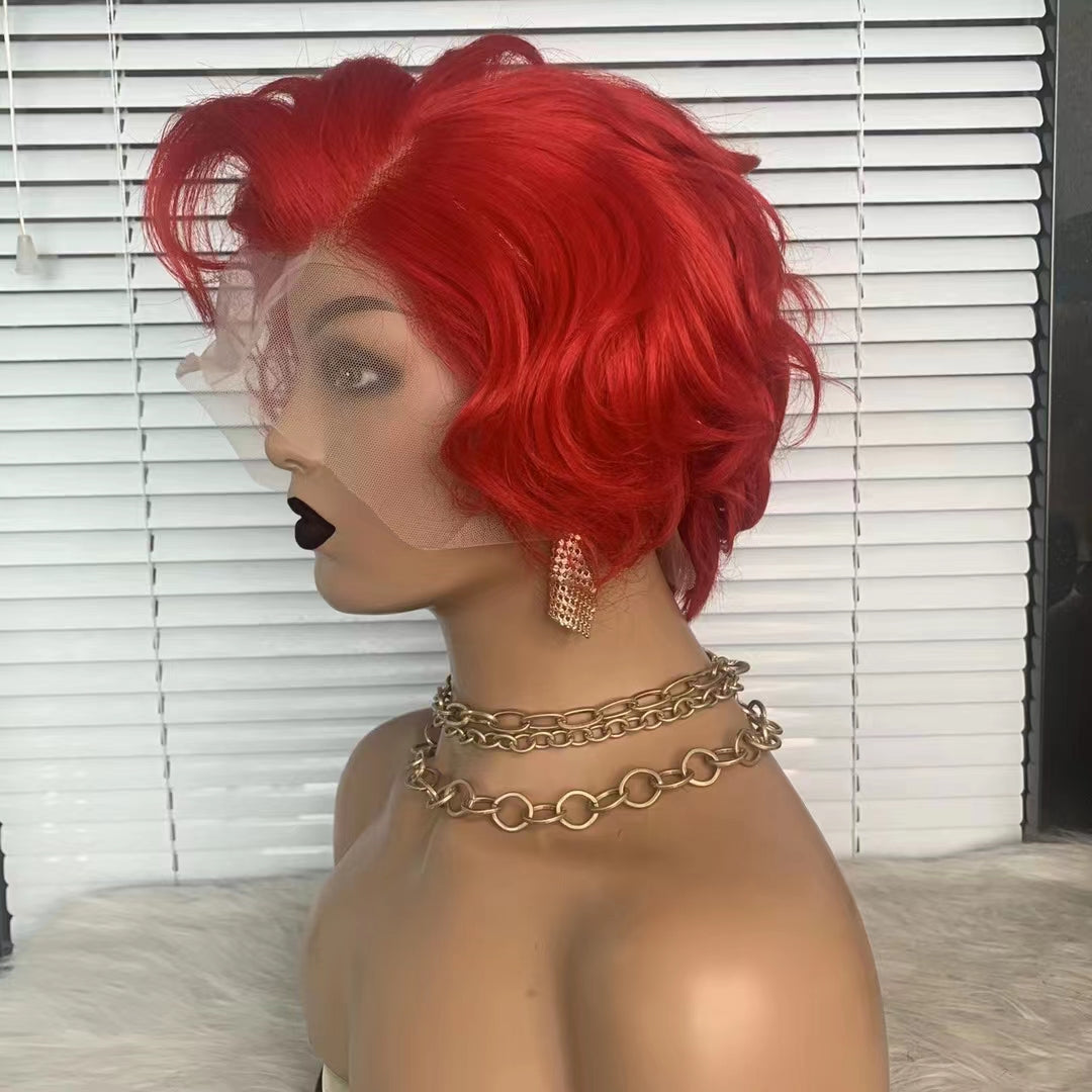 red 13x3 lace front human hair wigs for women pixie cut short bob wig brazilian remy hair