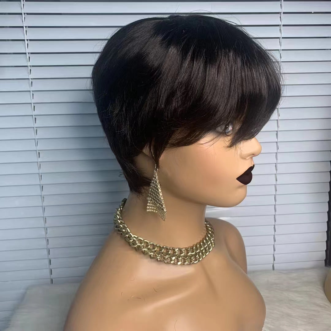 straight pixie cut stort bob wig non lace front machine wig black brazilian remy human hair