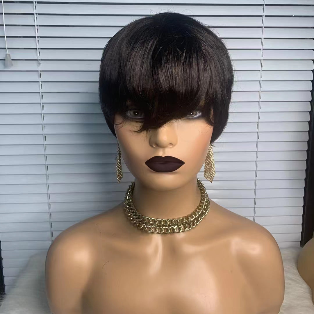straight pixie cut stort bob wig non lace front machine wig black brazilian remy human hair