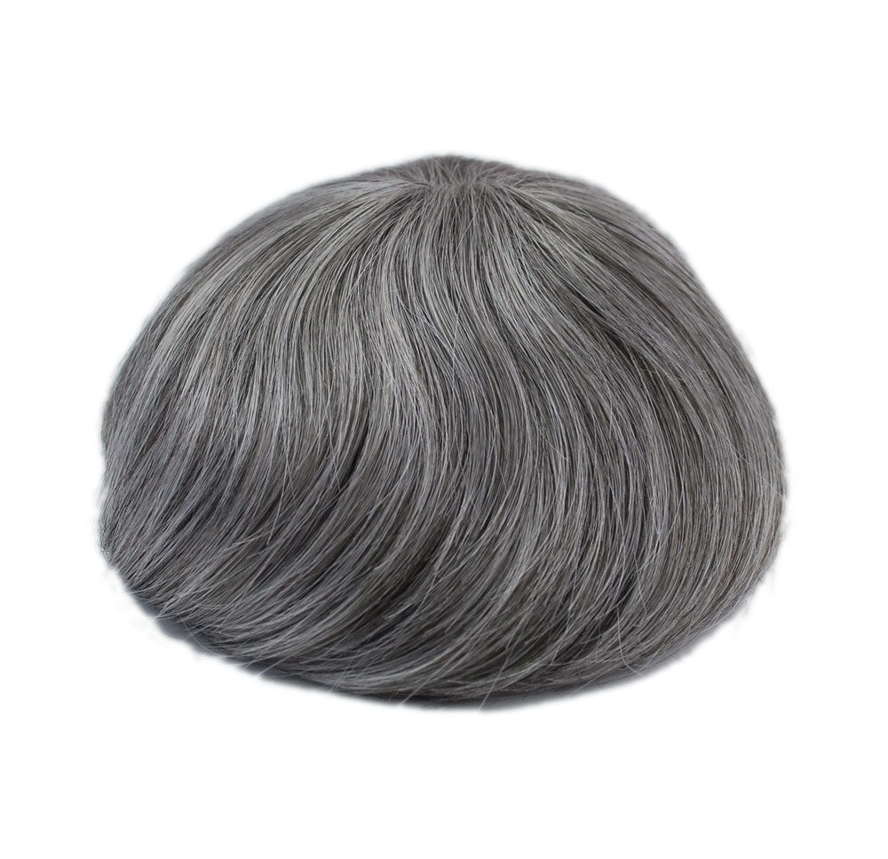 all swiss lace human hair toupee hair patch #260 grey mixed dark brown hair unit lace with PU hairpiece for men